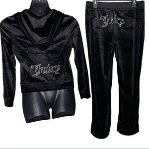 JUICY COUTURE BLACK LIQUORICE BLING RHINESTONE VELOUR TRACKSUIT SWEATSUIT NWT